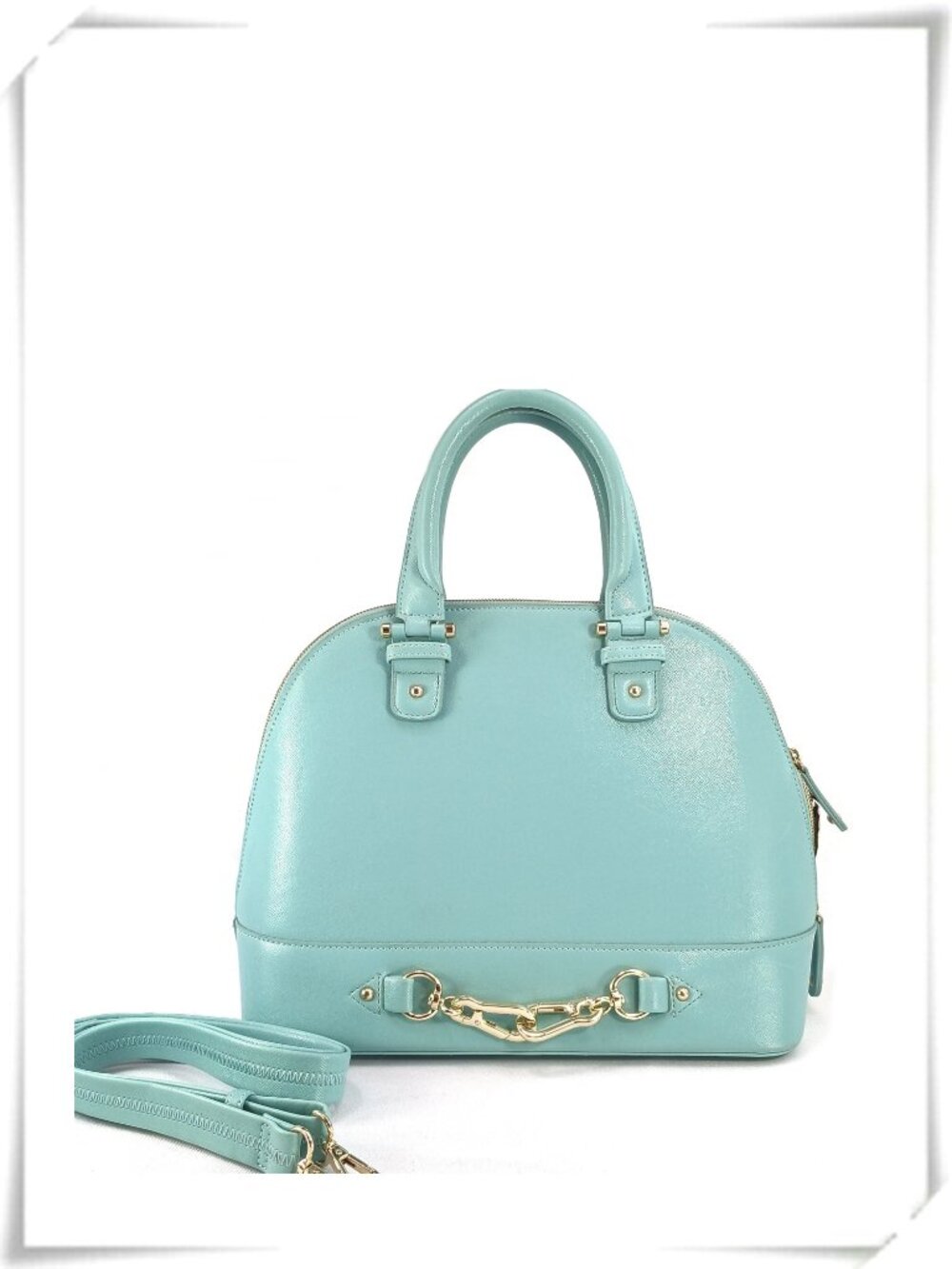 JustFab Mint Green Aqua Saffiano Leathet Structured Dome Satchel Bag Purse EUC